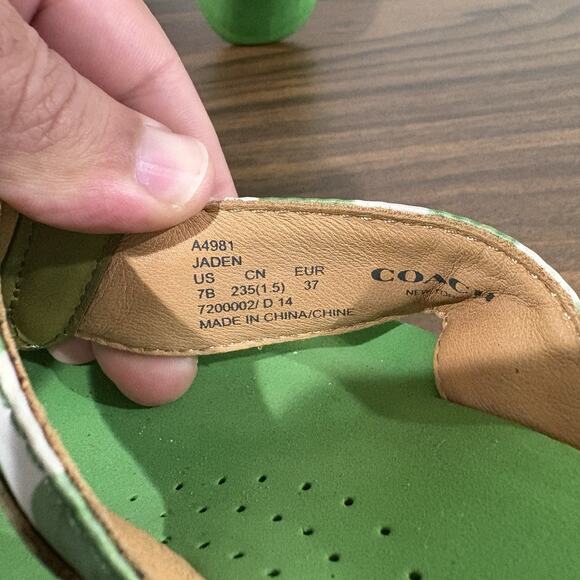 Coach Jaden Leather Wedge Sandals Thong Flip Flops Green Y2K Womens 7 Platform - Picture 14 of 14